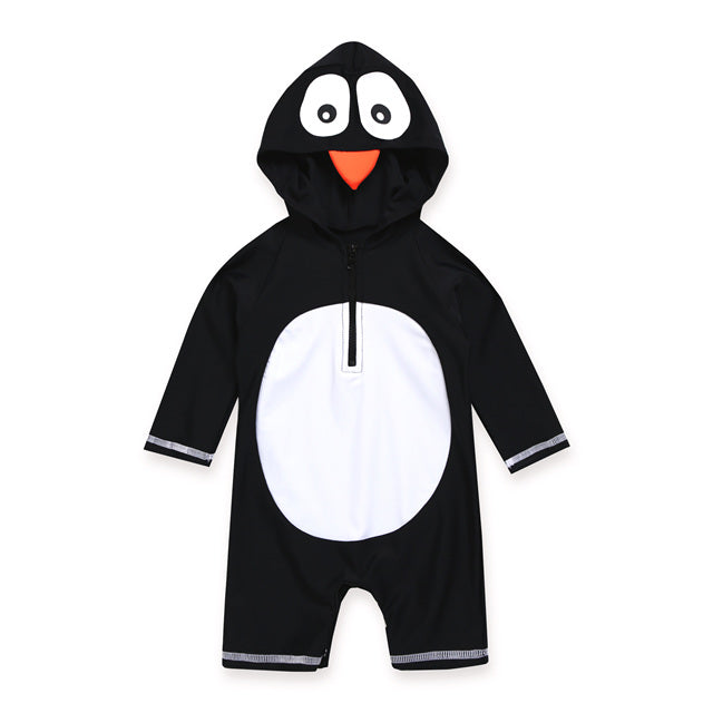 Baby Penguin Black Hoodie Baby 3/4 Sleeve Swimsuit