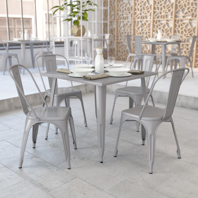 Flash Furniture Parker Commercial Grade 35.5 Square Silver Metal Indoor-outdoor Table