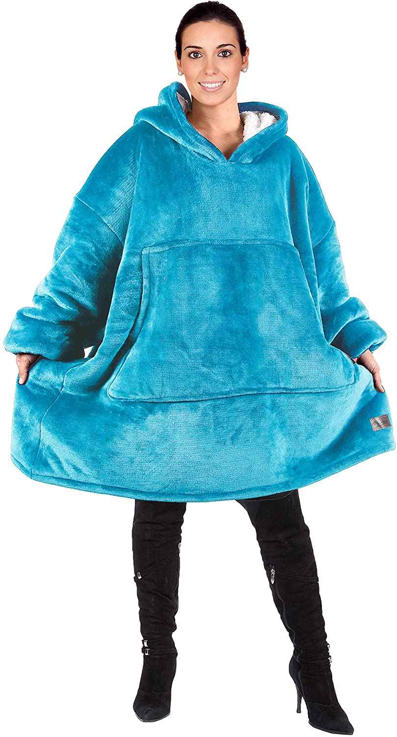 Oversized Wearable Blanket Hoodie Sweatshirt, Soft Sherpa Pullover for Cozy Lounging