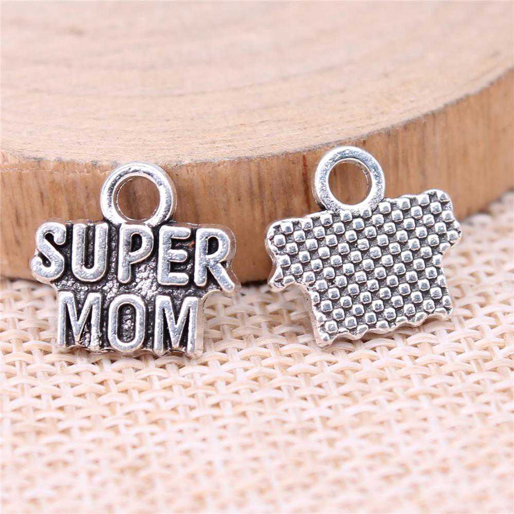 WYSIWYG 20pcs Antique Silver Super Mom Charms for DIY Jewelry Making