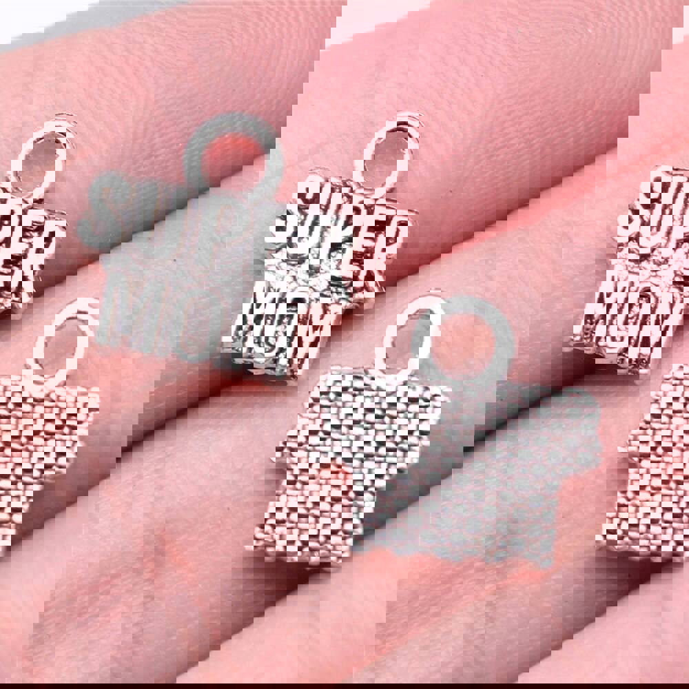 WYSIWYG 20pcs Antique Silver Super Mom Charms for DIY Jewelry Making