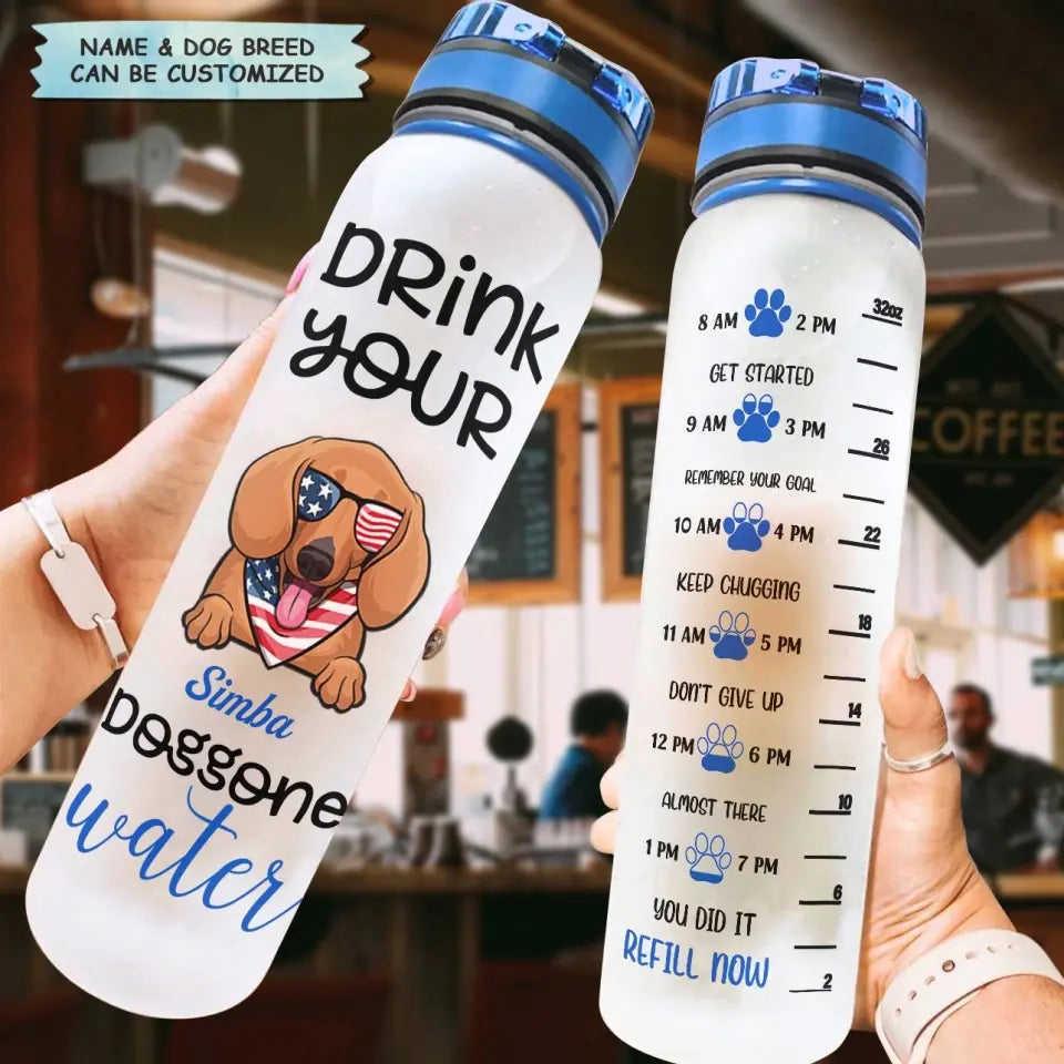 Personalized Custom Water Tracker Bottle - Funny Gift for Dog Lovers
