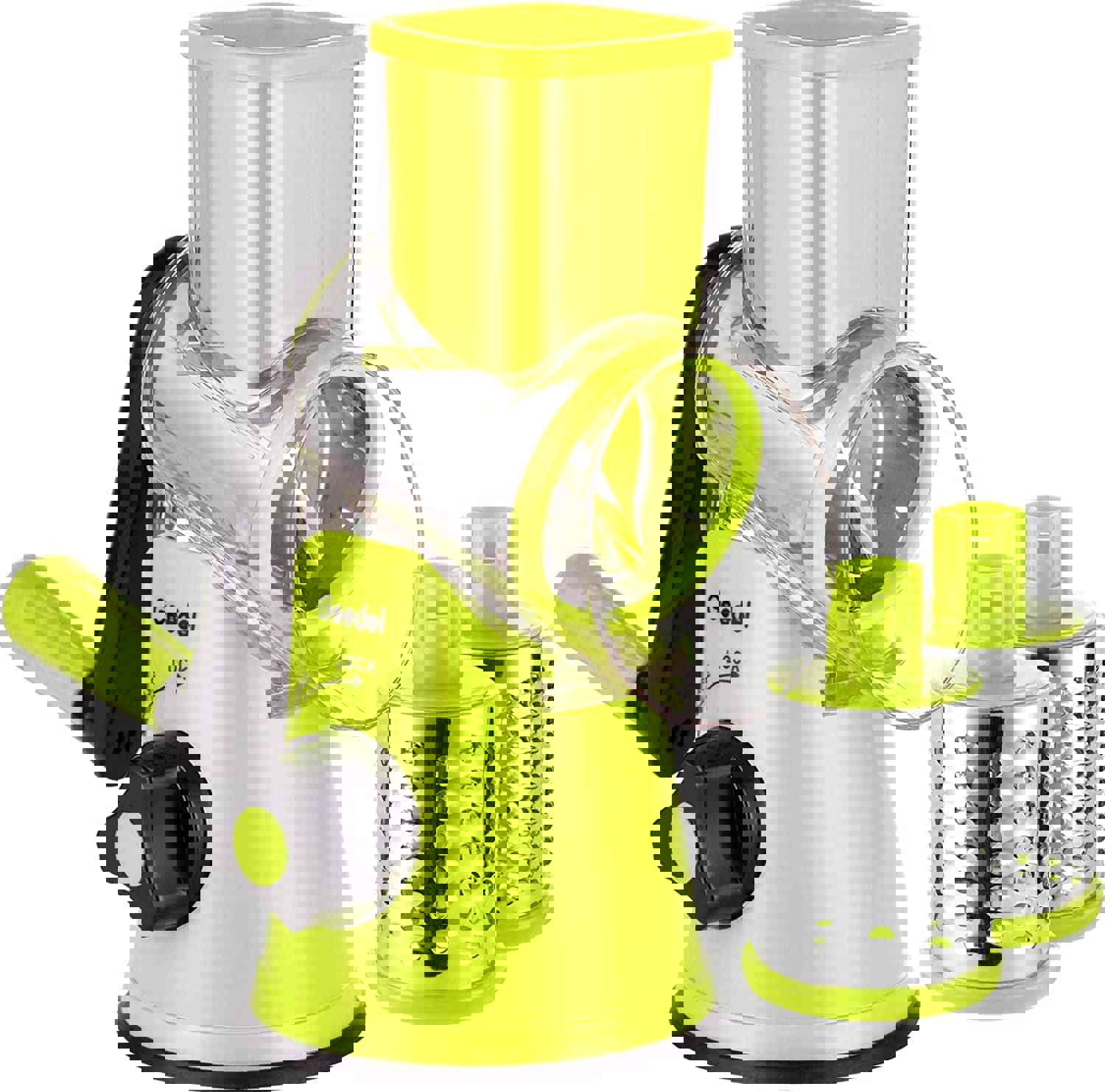 Rotary Cheese Grater with 3 Interchangeable Blades - Kitchen Mandoline Slicer for Fruits, Vegetables, and Nuts