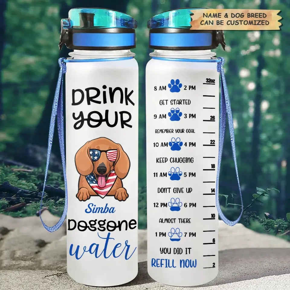 Personalized Custom Water Tracker Bottle - Funny Gift for Dog Lovers