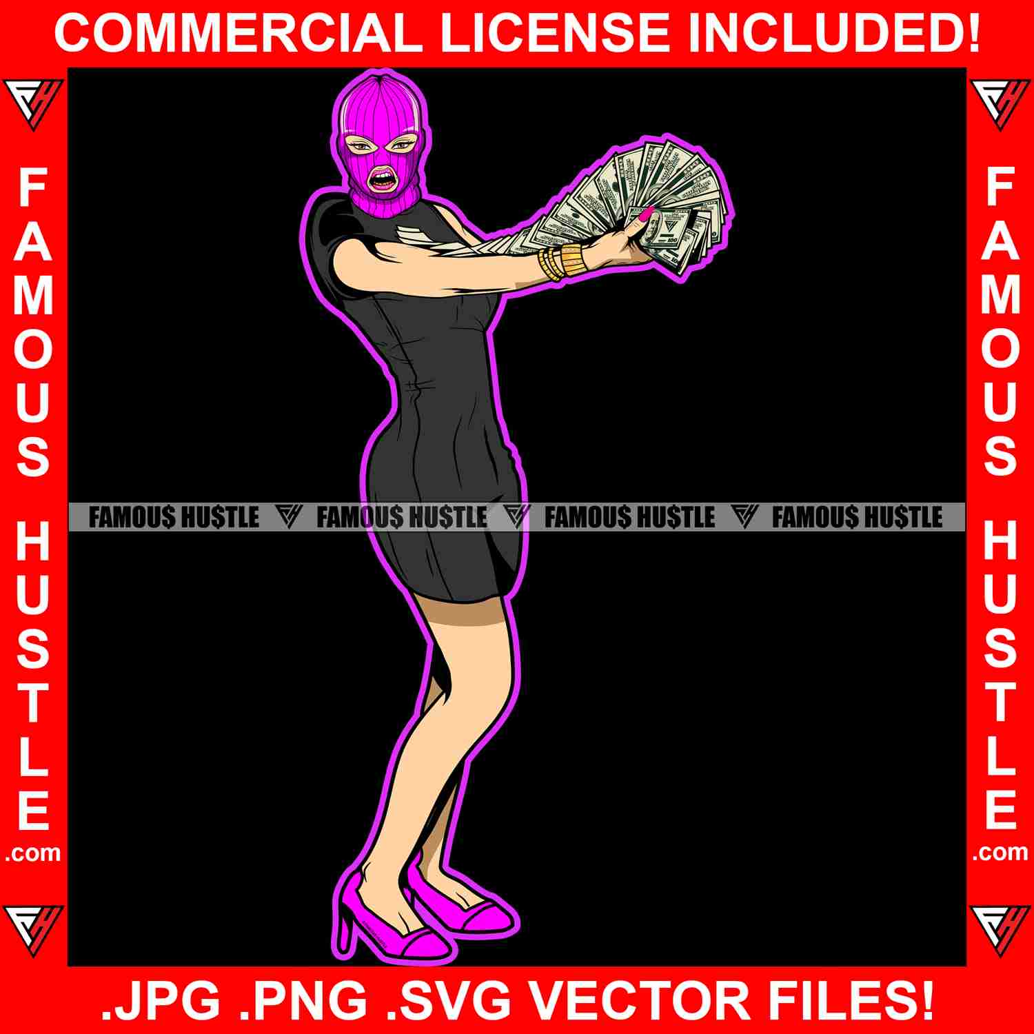 Sexy Gangster White Lady Female Pink Ski Mask Hip Hop Rap Graphic Design T-Shirt Print