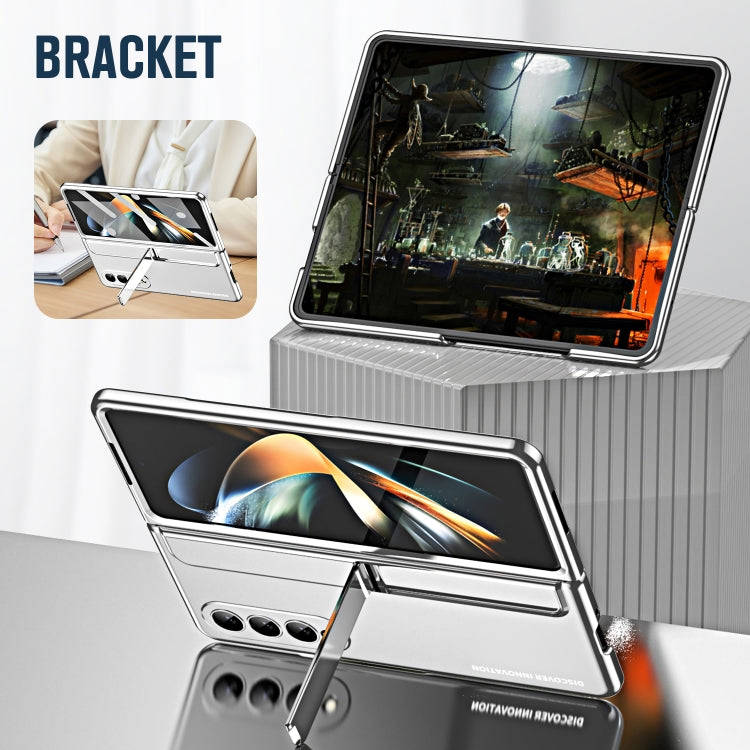For Samsung Galaxy Z Fold4 2 in 1 Detachable PC Folding Phone Case with Holder & Pen Slot (Silver)