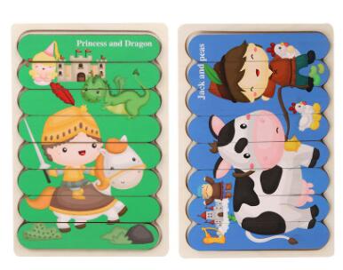Double Sided Strip 3D Wooden Puzzles - Montessori Educational Toys for Babies and Kids