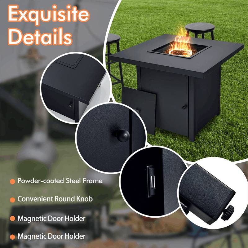 32 Propane Fire Pit Table 40000 BTU Square Gas Firepit Table with Lid and Fire Glass