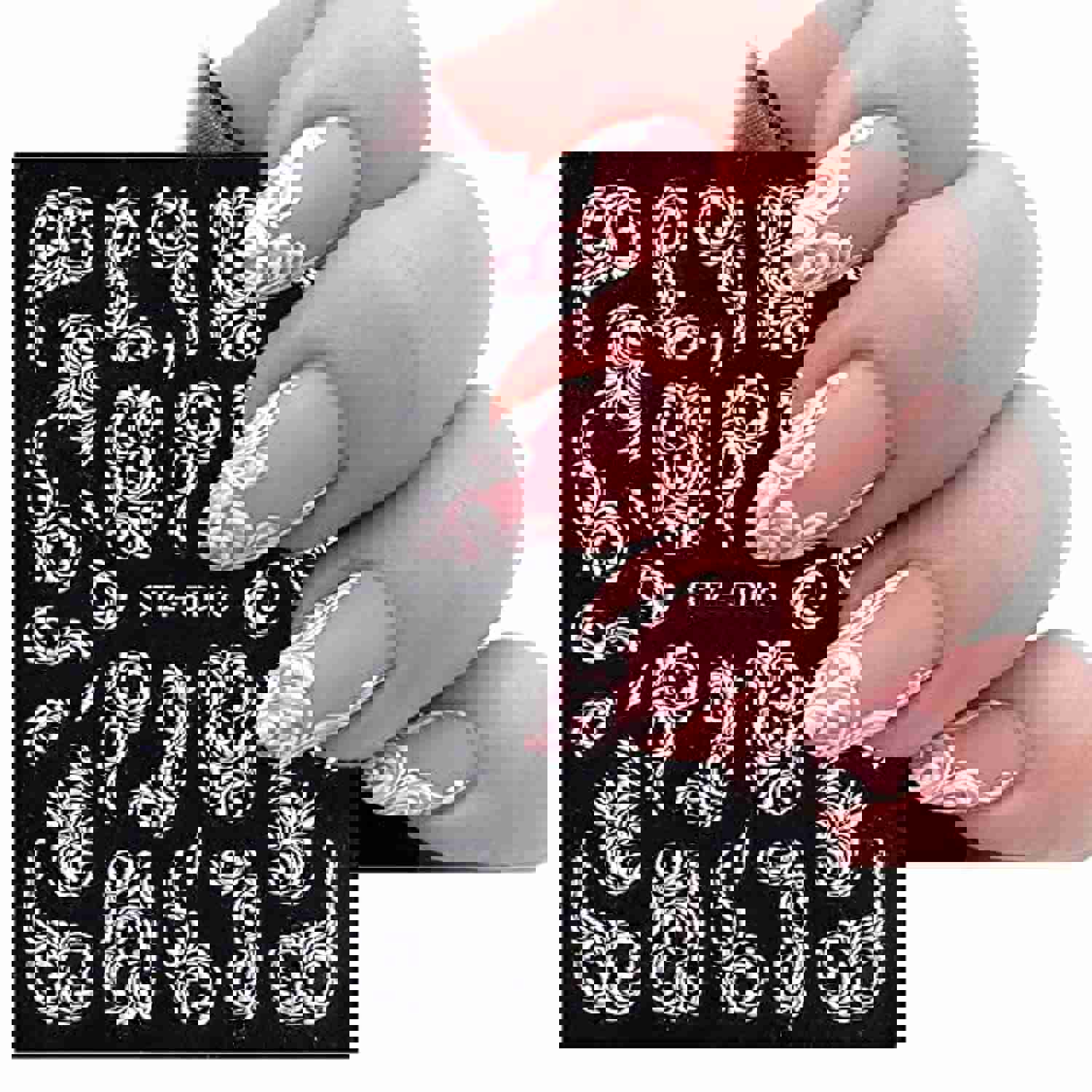 4 Sheets 5D Flower Nail Art Stickers - Self-Adhesive White Lace Floral Nail Decals for DIY Manicure