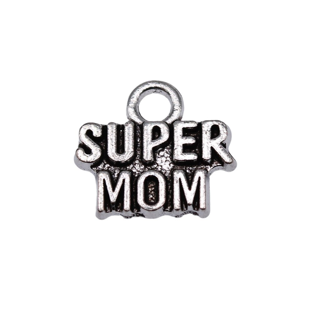 WYSIWYG 20pcs Antique Silver Super Mom Charms for DIY Jewelry Making