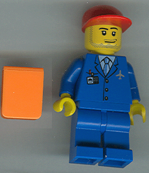LEGO Town / City / Airport Minifigure - Blue 3 Button Jacket & Tie, Red Cap, Blue Legs, Orange Vest