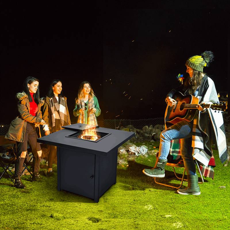 32 Propane Fire Pit Table 40000 BTU Square Gas Firepit Table with Lid and Fire Glass