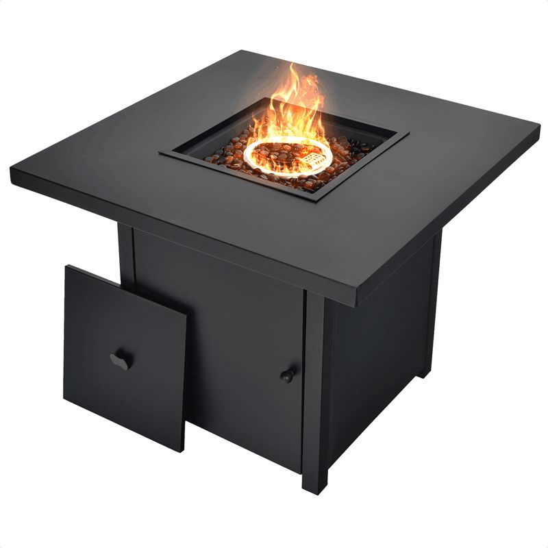 32 Propane Fire Pit Table 40000 BTU Square Gas Firepit Table with Lid and Fire Glass
