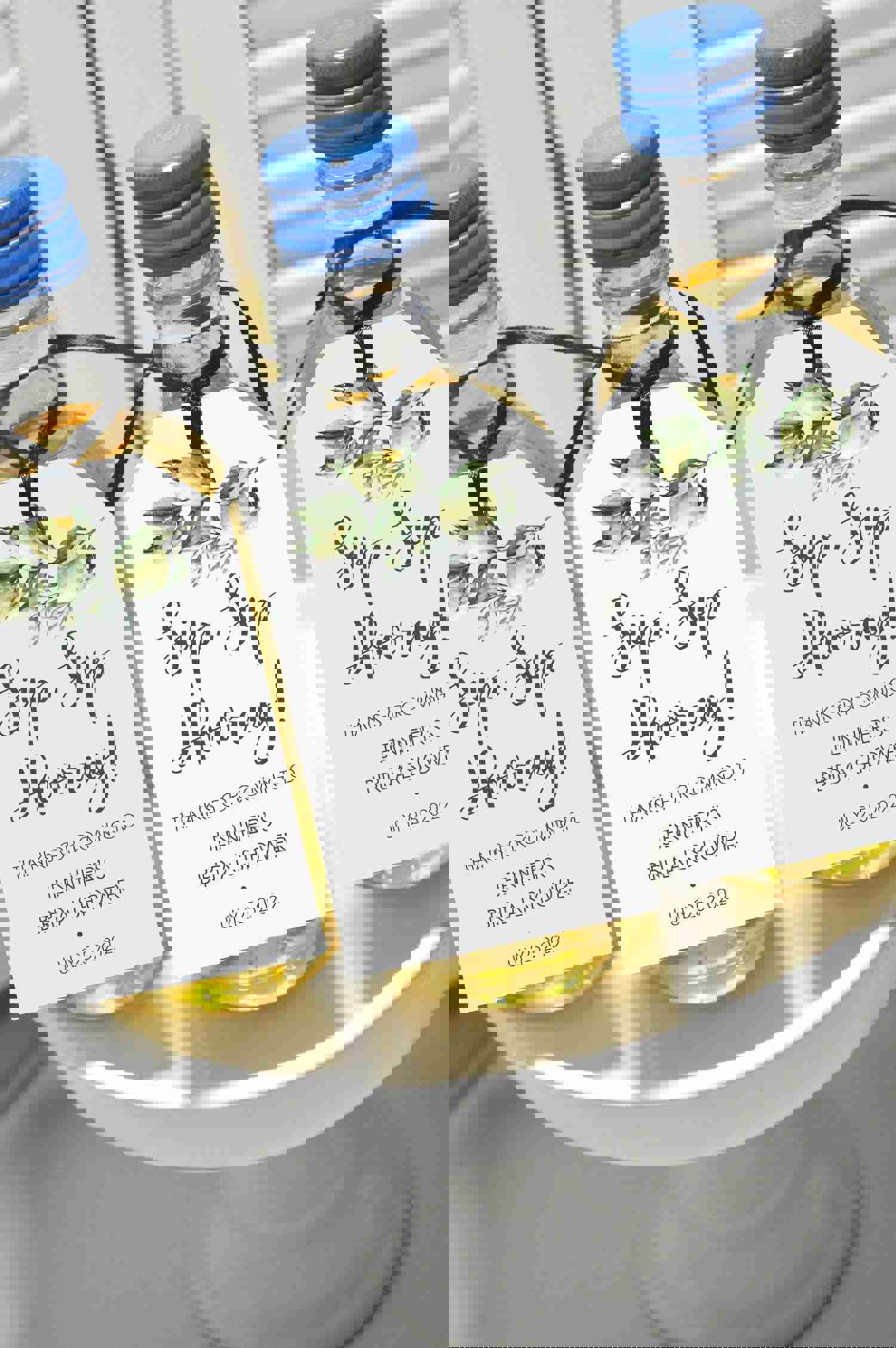 Bridal Shower Favor Tags for Mini Wine Bottles - Set of 12, Lemon Citrus Olive Branch Design