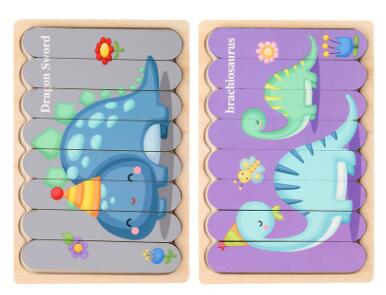 Double Sided Strip 3D Wooden Puzzles - Montessori Educational Toys for Babies and Kids