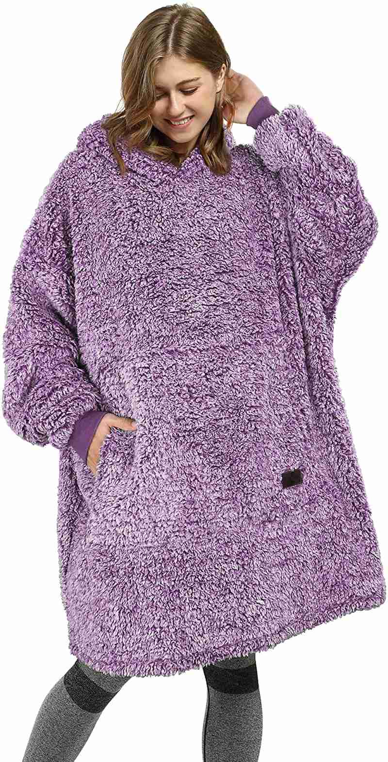 Oversized Wearable Blanket Hoodie Sweatshirt, Soft Sherpa Pullover for Cozy Lounging