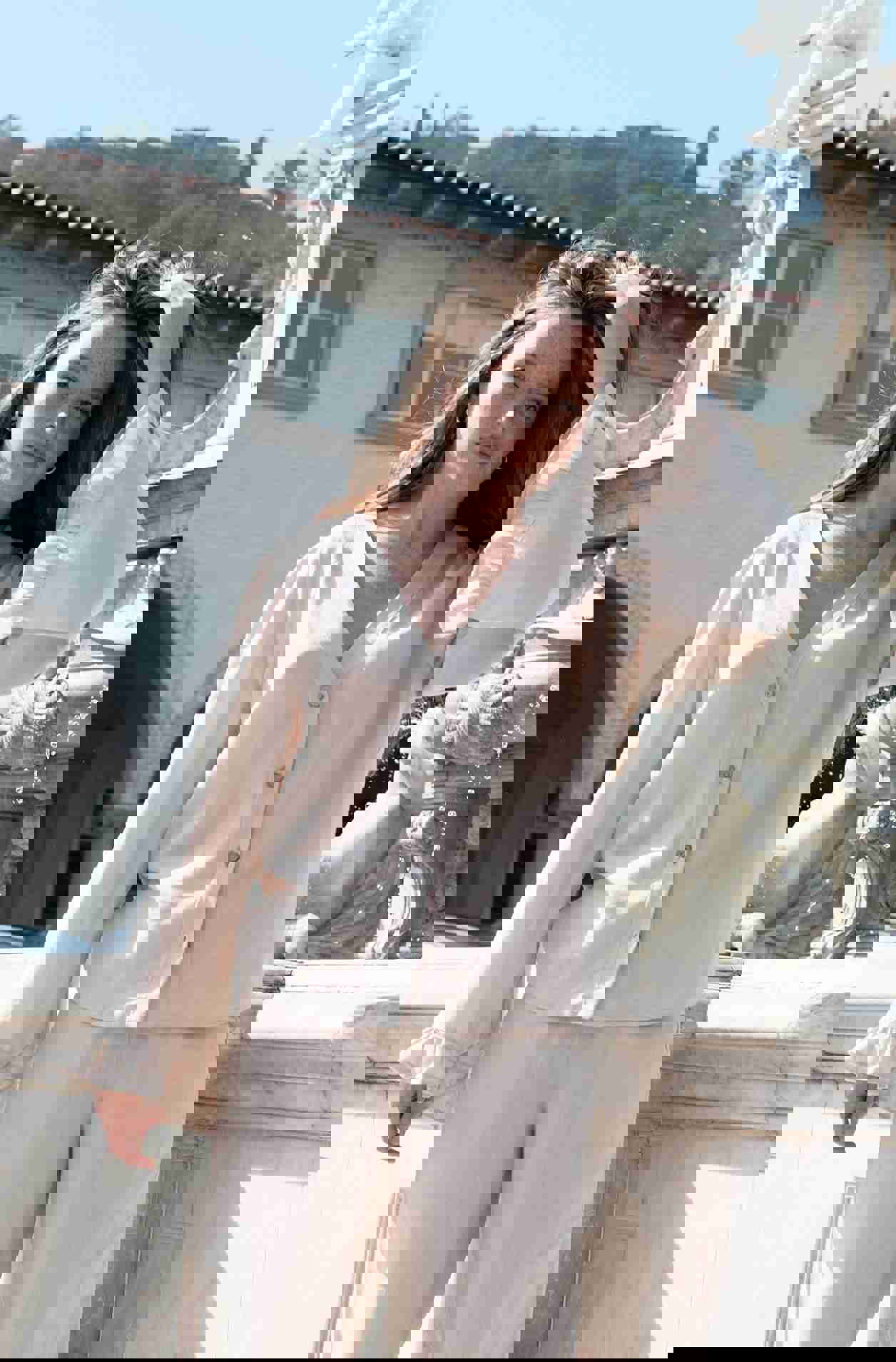 MONA Linen Jacket with Ruffles - Loose-Fit Raglan Style