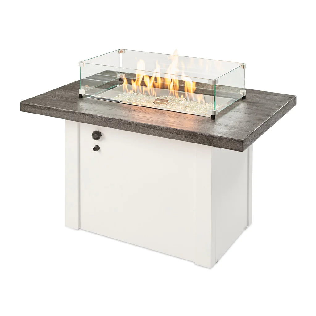 Outdoor Greatroom Company Stone Gray Havenwood Rectangular Gas Fire Pit Table with White Base