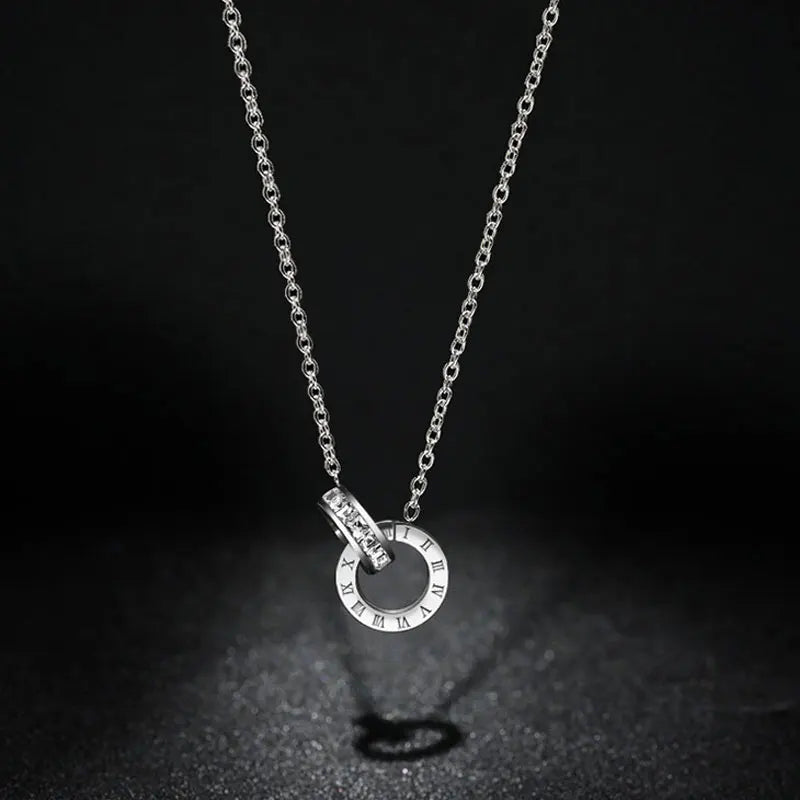 Classic Design Famous Brand Roman Numerals Pendant Necklace for Women - Titanium Steel Chain Necklace