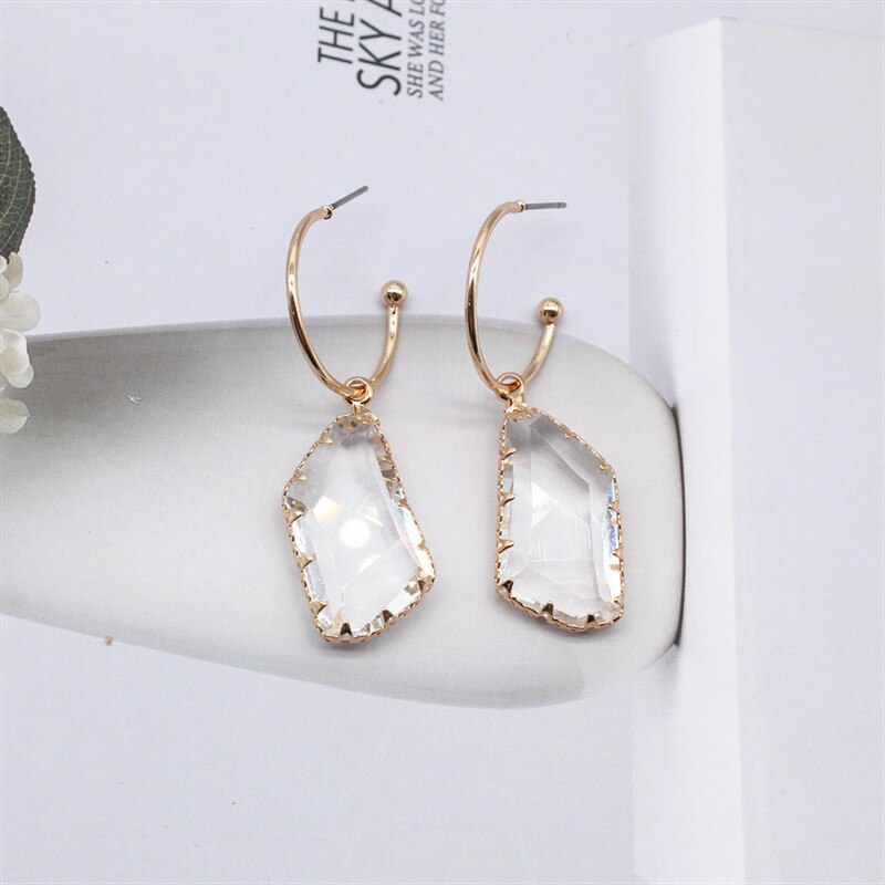 Korean Design Jewelry White Transparent Irregular Crystal Earrings for Women