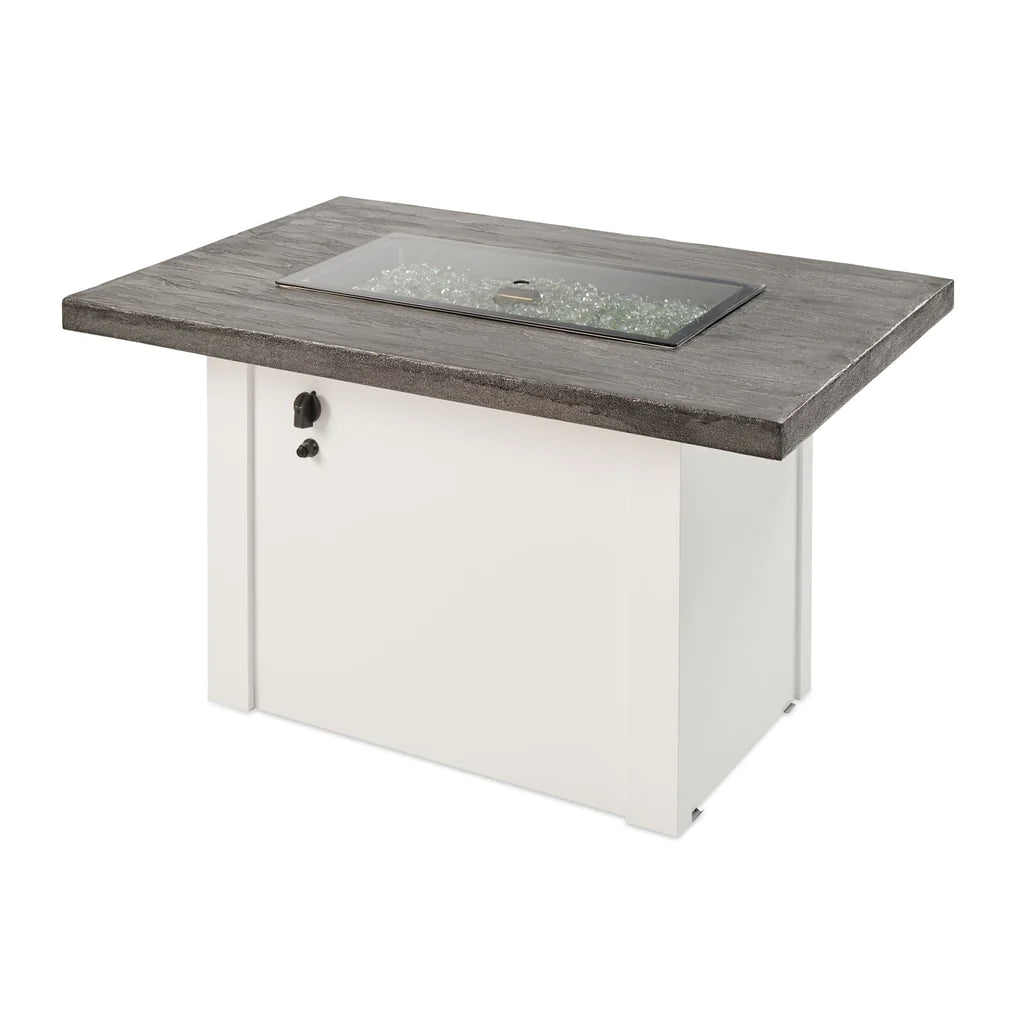 Outdoor Greatroom Company Stone Gray Havenwood Rectangular Gas Fire Pit Table with White Base