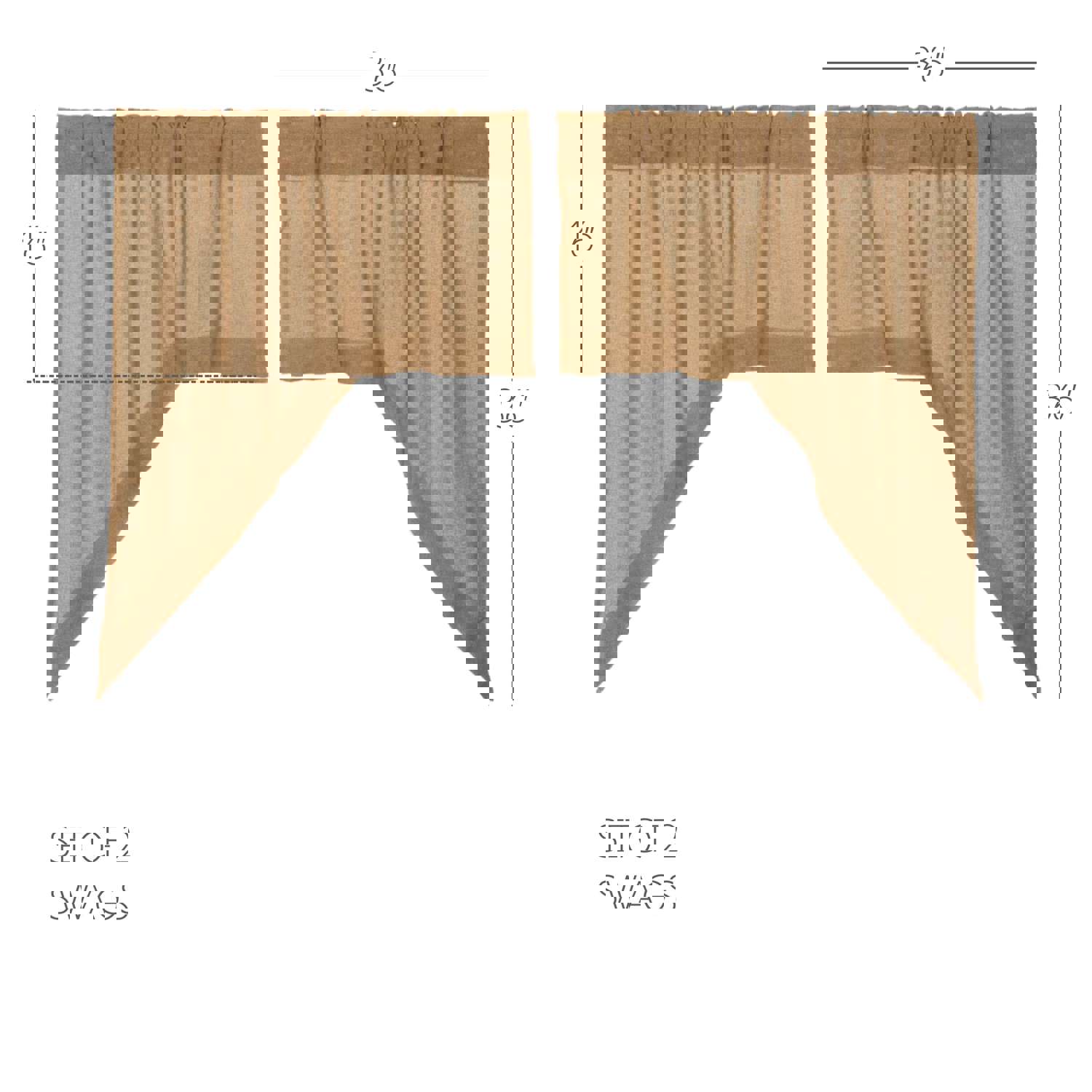 Burlap Natural Swag Curtain - 100% Cotton Pair for Window Decor