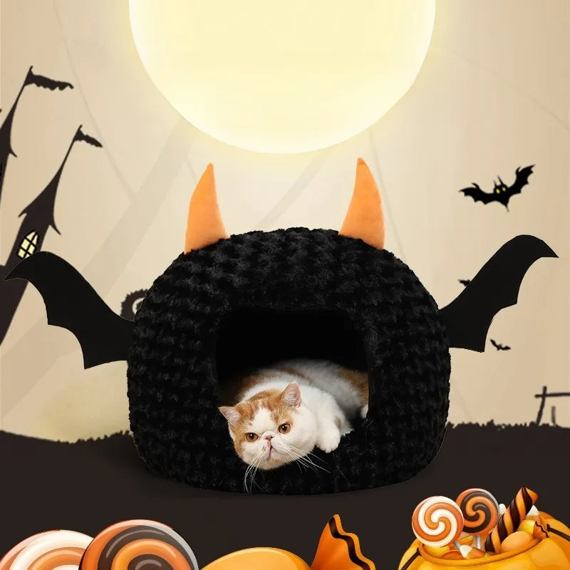 Halloween Pet Nest - Warm Cartoon Little Devil Cat Bed for Puppies and Kittens