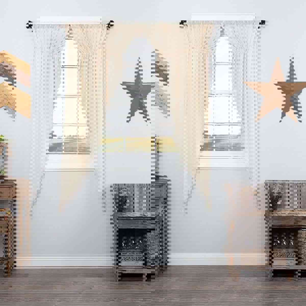 Tobacco Cloth Rustic Sheer Prairie Curtain Set