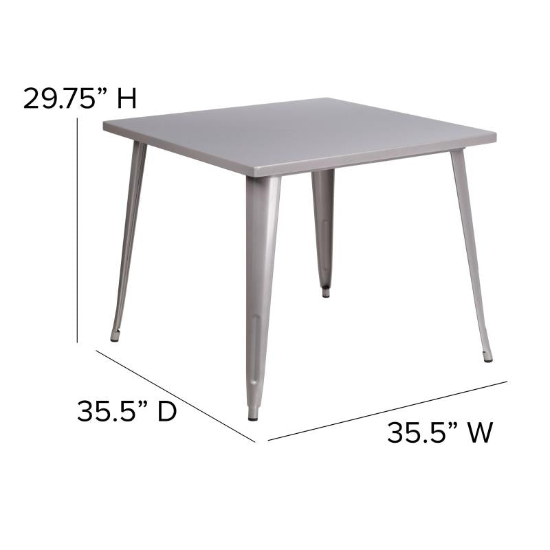 Flash Furniture Parker Commercial Grade 35.5 Square Silver Metal Indoor-outdoor Table