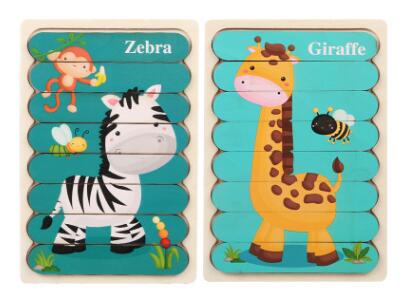 Double Sided Strip 3D Wooden Puzzles - Montessori Educational Toys for Babies and Kids