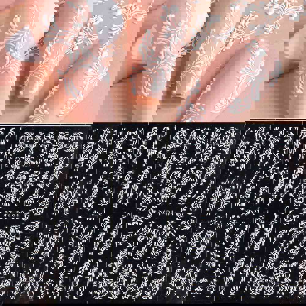 4 Sheets 5D Flower Nail Art Stickers - Self-Adhesive White Lace Floral Nail Decals for DIY Manicure