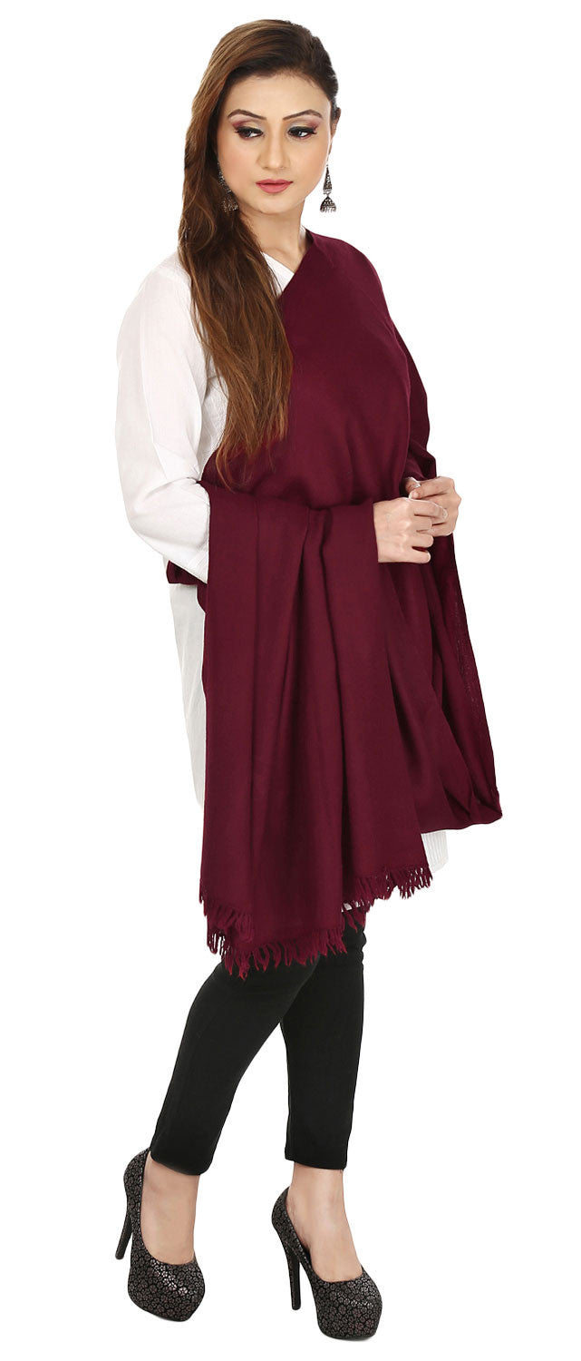 Women's Pure Wool Wrap Scarf - Handmade in Kashmir (Maroon, 80 x 28 inches)