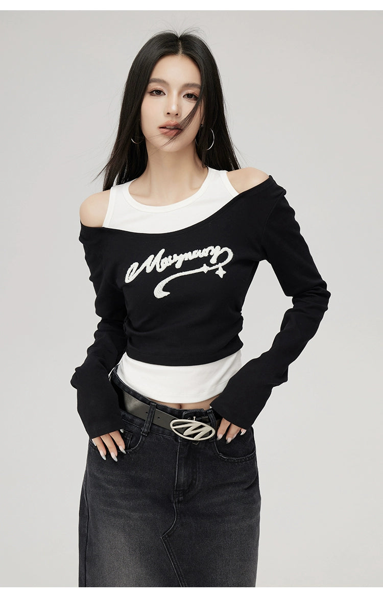 Black 2-in-1 Embroidered Patchwork Blouse