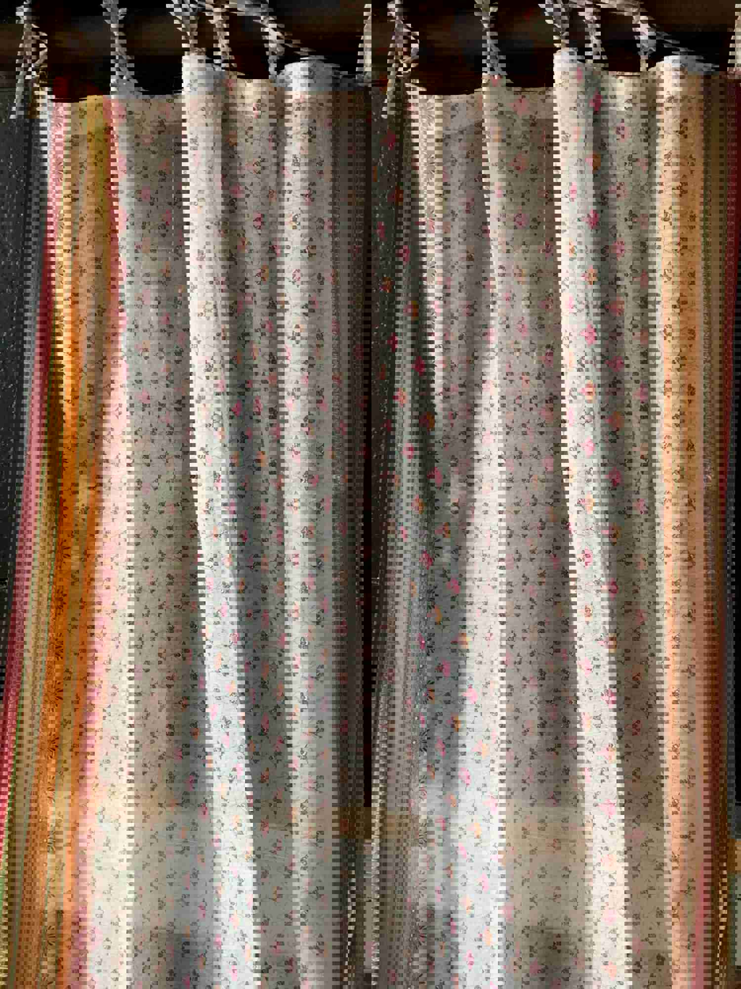 Peacock Semi Sheer Curtain in Red Sari Panel