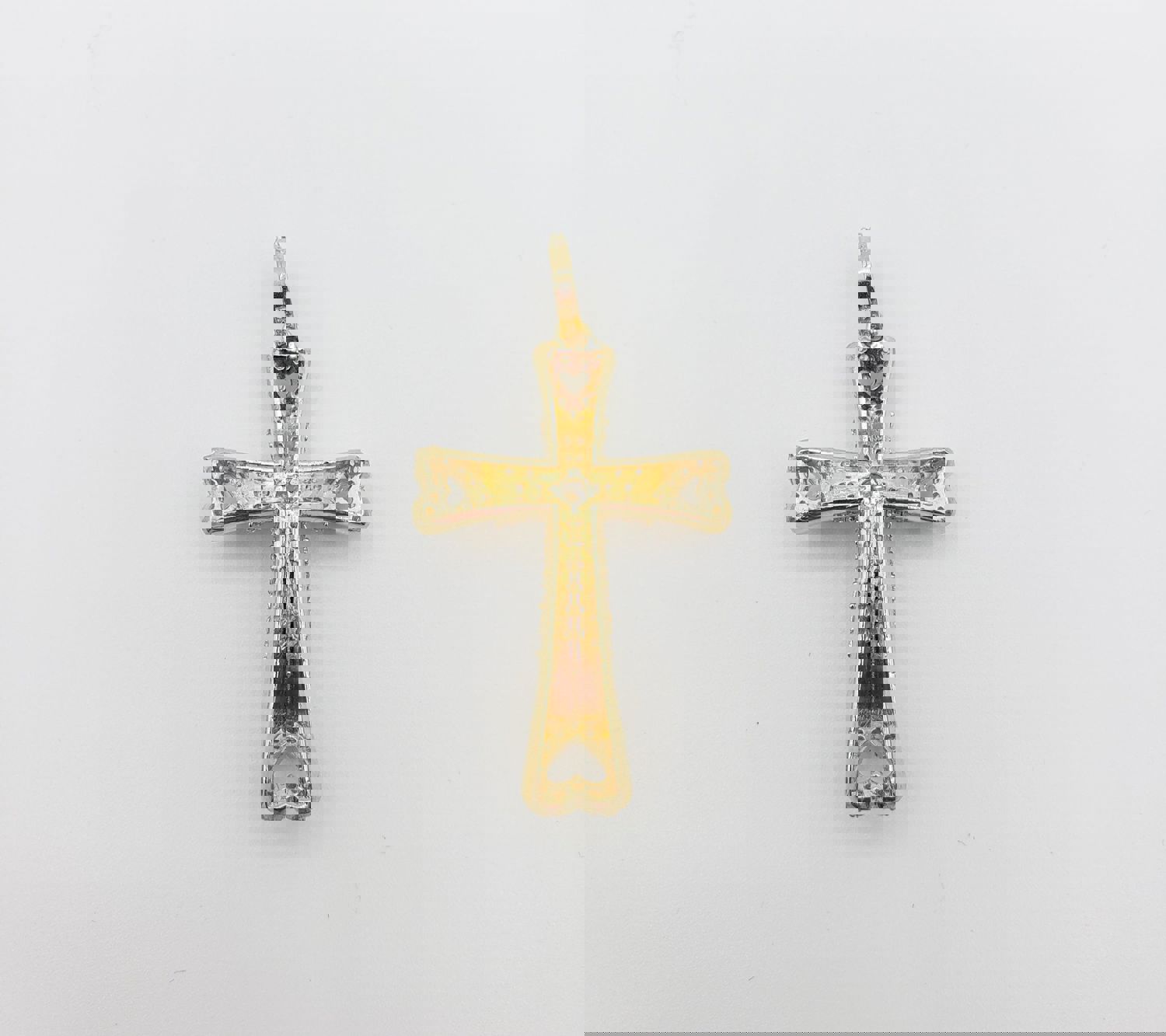 14K Gold Heart Cross Pendant with Cubic Zirconia Stones