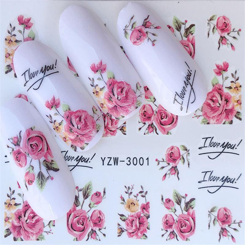 YZWLE Flower Series Nail Art Water Transfer Stickers - DIY Deer/Lavender Design