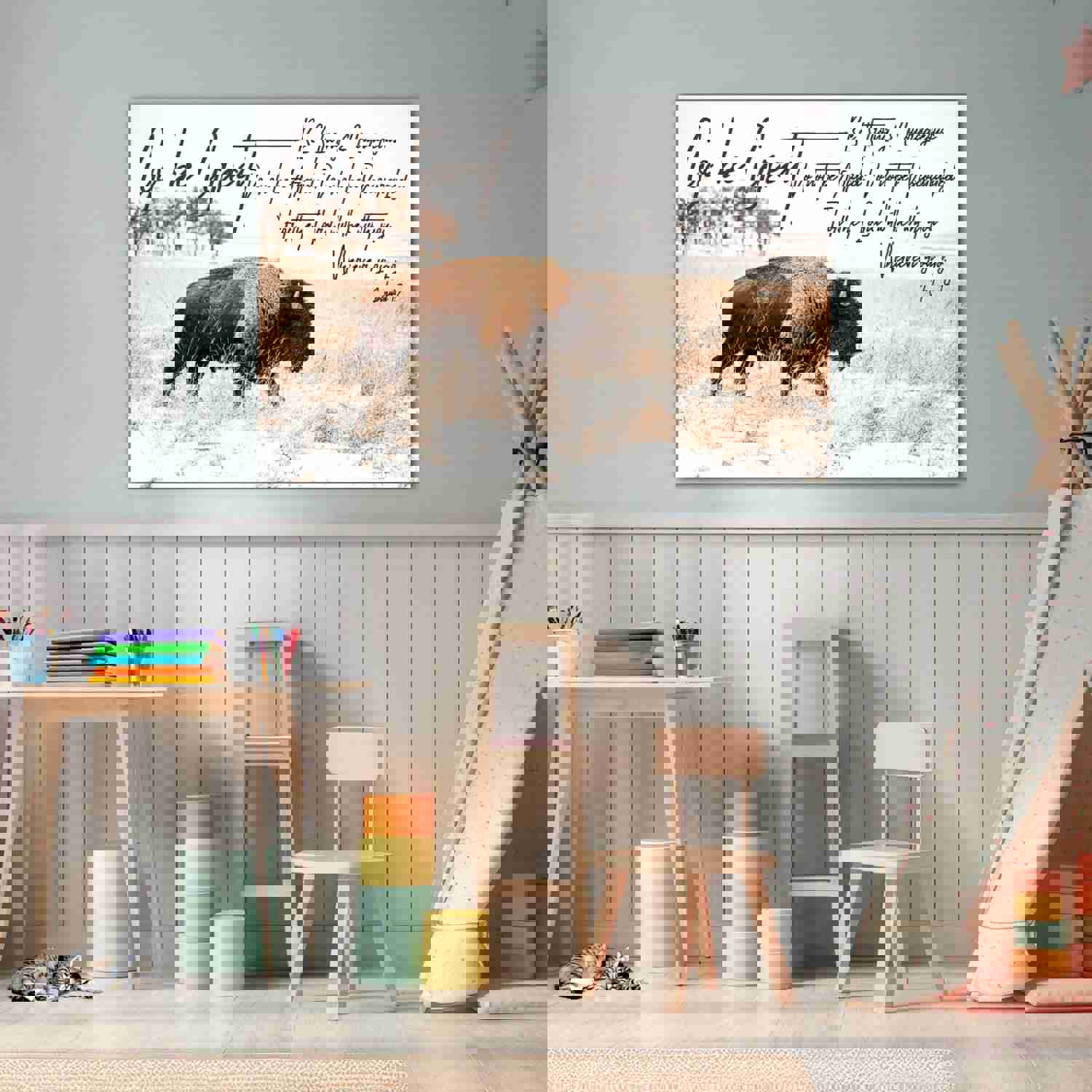 Go Be Great Bison Nursery Wall Decor - Custom Bible Verse Canvas Print