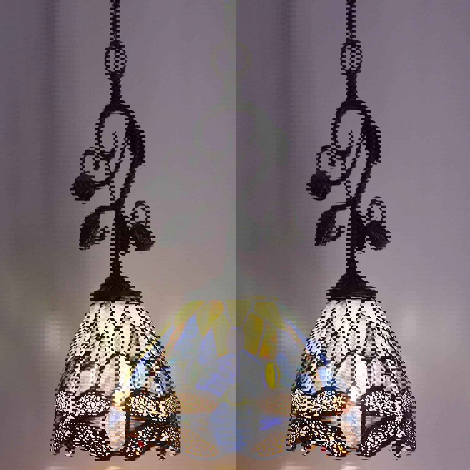 Werfactory® Tiffany Pendant Light - Navy Blue Stained Glass Dragonfly Hanging Lamp