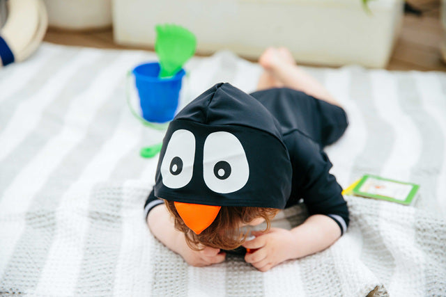 Baby Penguin Black Hoodie Baby 3/4 Sleeve Swimsuit