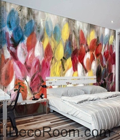 Abstract Yellow Red Pink Tulips Flower Wallpaper Wall Decals for Home Decor