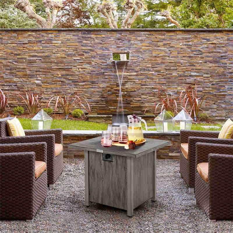 28” Square Propane Fire Pit Table with Lid, Lava Rocks & Cover