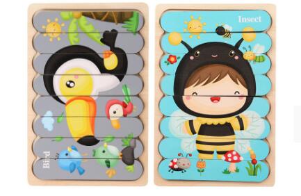 Double Sided Strip 3D Wooden Puzzles - Montessori Educational Toys for Babies and Kids