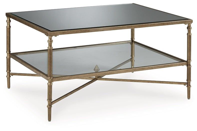 Cloverty Rectangular Cocktail Table with Aged Goldtone Finish