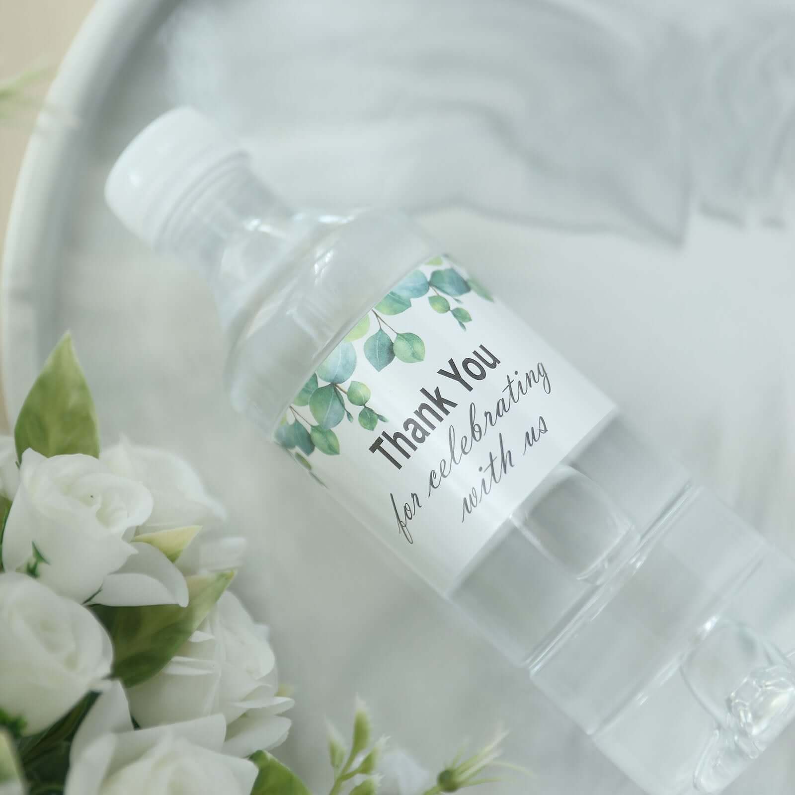 24 Pack White and Green Leaves Thank You Party Water Bottle Labels