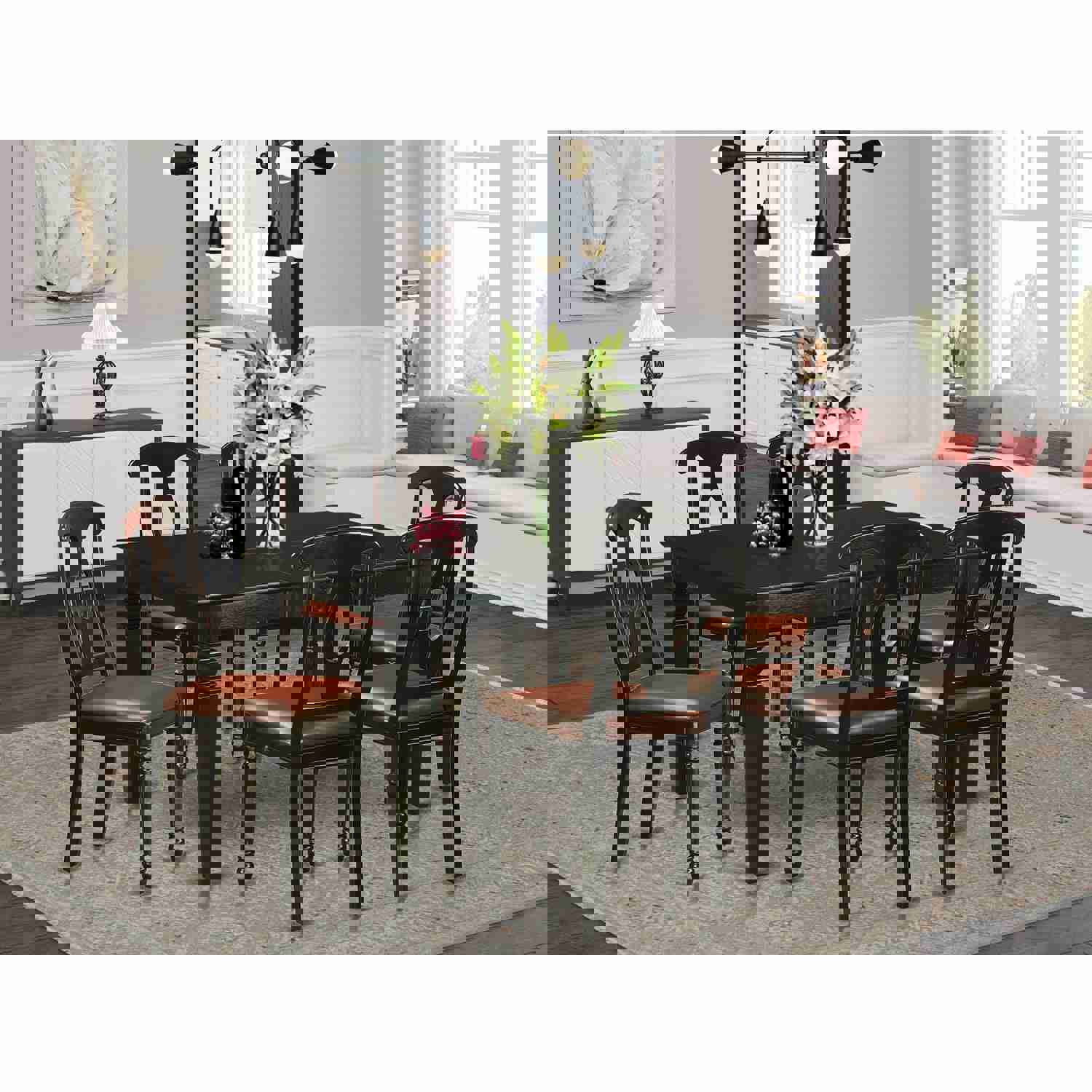 East West Furniture WEKE7-BLK-LC 7 Piece Dining Room Table Set with Butterfly Leaf and 6 Faux Leather Chairs