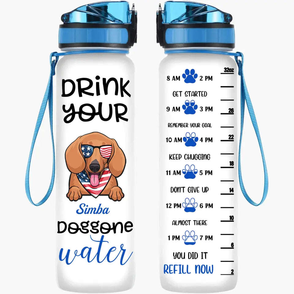 Personalized Custom Water Tracker Bottle - Funny Gift for Dog Lovers