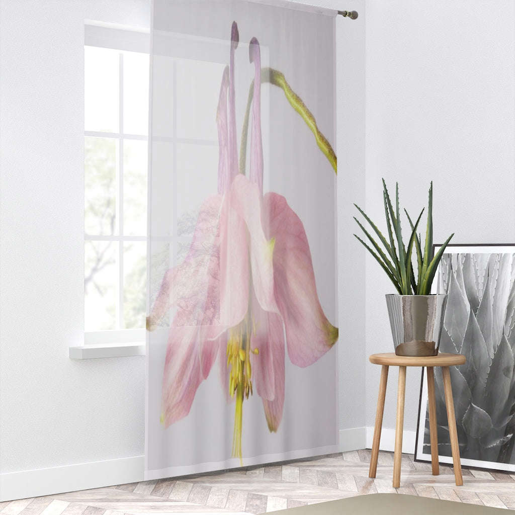 Pink Columbine Flower Sheer Window Curtain