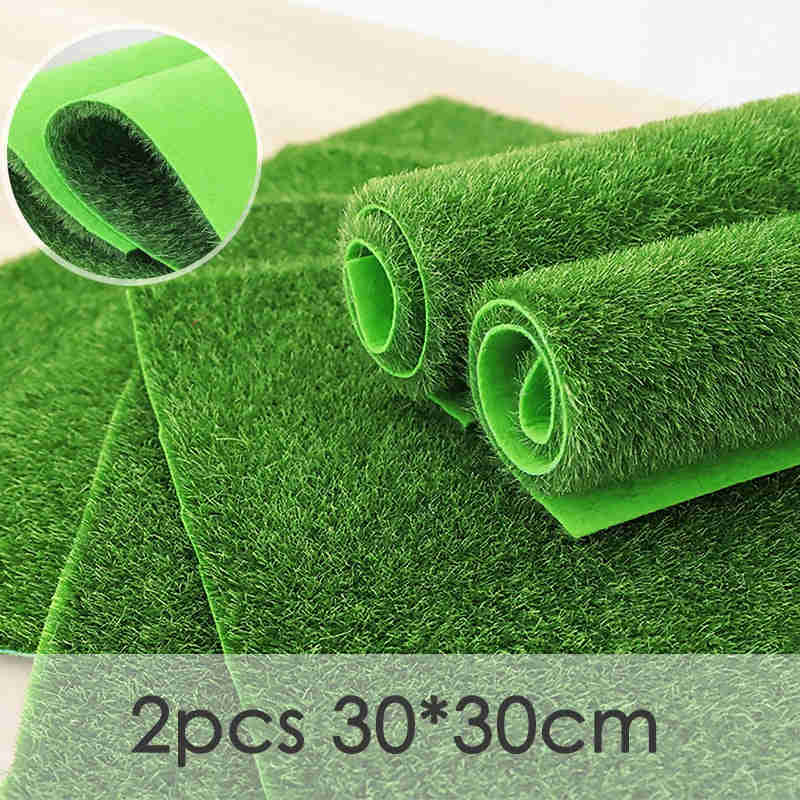 2 Pieces Artificial Grass Outdoor Gardening Turf Lawn Synthetic Fake Grass Micro-landscape DIY Flocking Rug 30*30cm