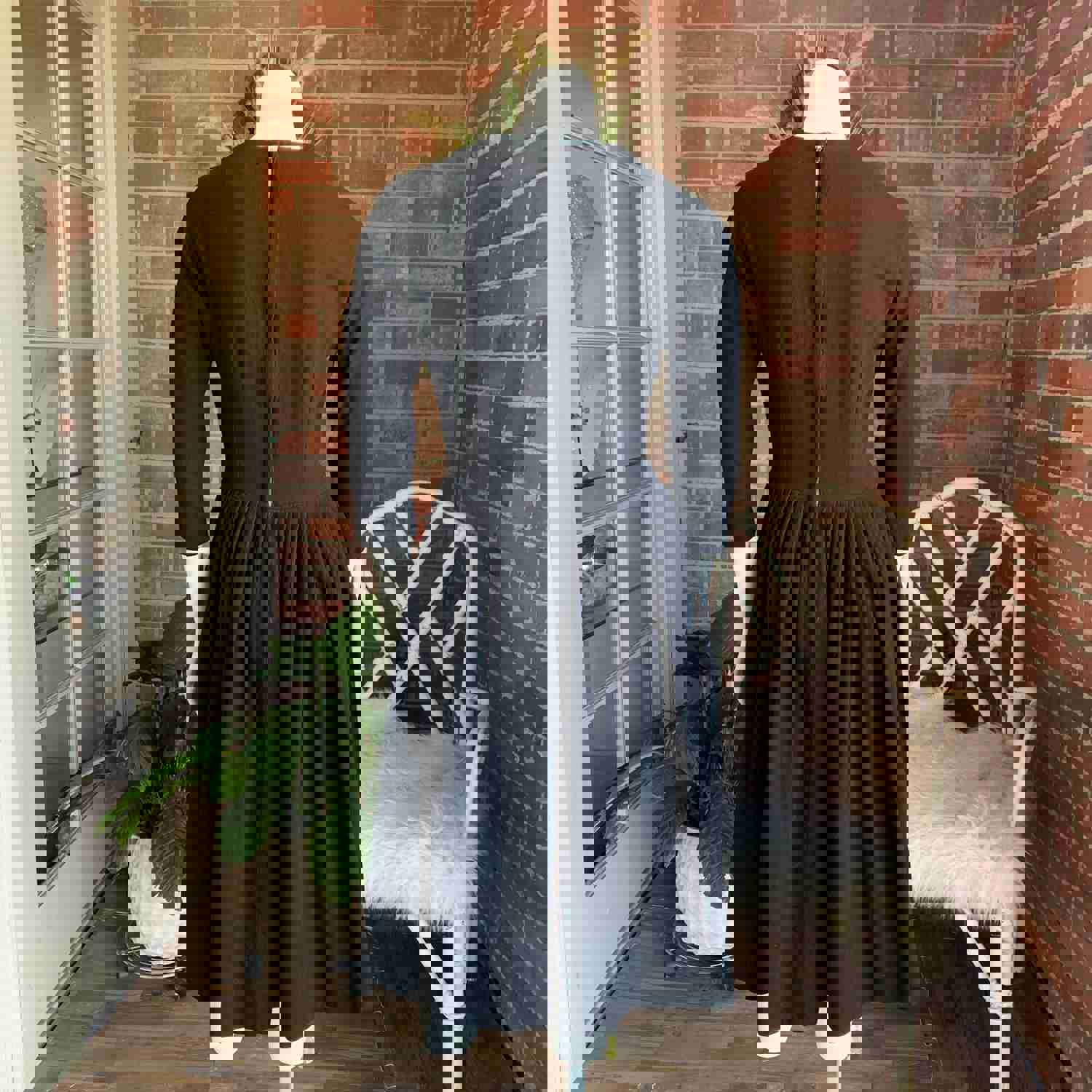 Vintage 1950s Black V-Neck Wool Dress by DeTrano