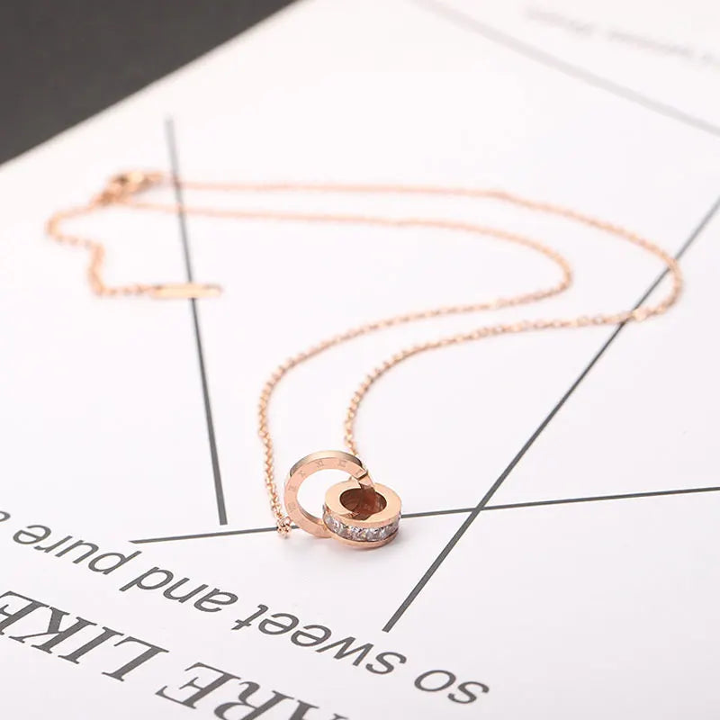 Classic Design Famous Brand Roman Numerals Pendant Necklace for Women - Titanium Steel Chain Necklace